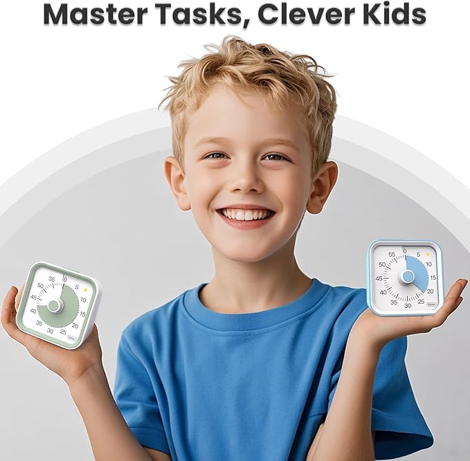 Visual Timer for Kids with Pause Function, 60 Minute Countdown Timer for Kids Desk Study, Teaching, Kitchen Cooking, Office Meetings, Time Management for ADHD (White)