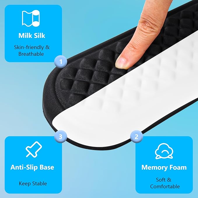 ELZO Wrist Rest for Keyboard, Soft Memory Foam Wrist Support, Ergonomic, Non-Slip for Computer Keyboard, Made Easy Typing & Relieve Wrist Pain, Black