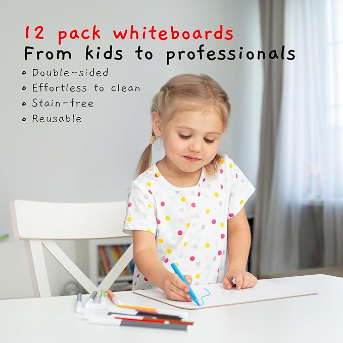 Bigtime 12 Pack 9x12 Classroom Whiteboards for Kids - Small Double-Sided White Board - White Boards Bulk Set, Classroom Essentials - Magnetic Dry Erase Boards for Students, Teacher