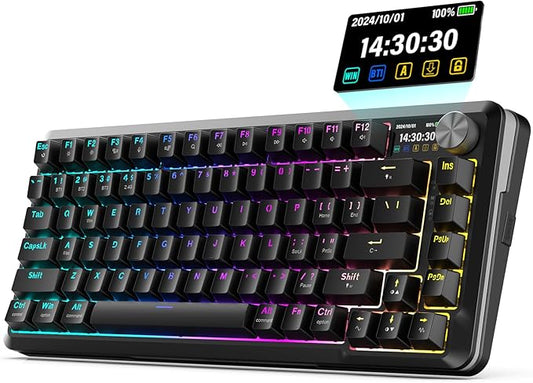 Redragon K708 Pro Wireless Mechanical Gaming Keyboard - Gasket-Mounted RGB Backlit, 81 Customizable Keys, 3-Mode (2.4G/Bluetooth/USB), Hot-Swap Pre-Lubed Switches, Screen & Control Knob - Black