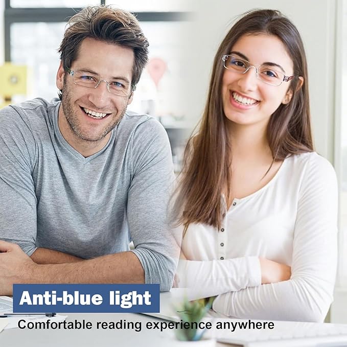 AQWANO 5 Pack Rimless Computer Reading Glasses 1.25 Blue Light Blocking, Lightweight & Comfortable Anti Glare Magnifying Eyeglasses Readers for Women Men, 1.25