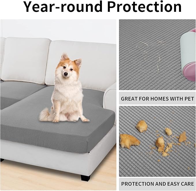 Easy-Going Stretch 4 Pieces Couch Cushion Covers for Sectional Sofa Left/Right L Shape Chaise Lounge Sofa Seat slipcover Anti-Slip Sofa Cover Soft (3 Seater + 1 Chaise, Light Gray)