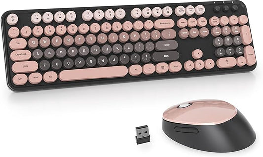 Guffercty kred Colorful Plum Wireless Keyboard and Mouse Combo, Retro Typewriter Wireless Full-Size Cute Office Keyboard 2.4GHz with Round Keycaps for Desktop Laptop and PC (Dark Plum)