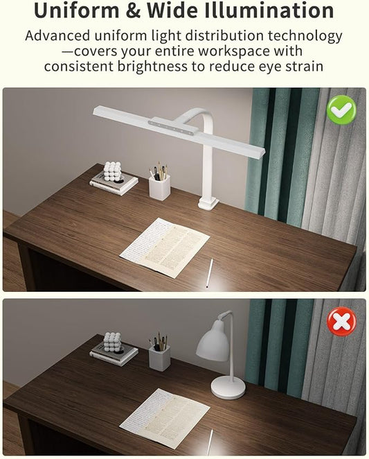 LED Desk Lamps for Home Office, 24W Bright Eye-Caring Desk Light with Clamp, Stepless Dimming Adjustable Flexible Gooseneck Clip on Office Lamp with Adapter for Reading, Study, Workbench,White