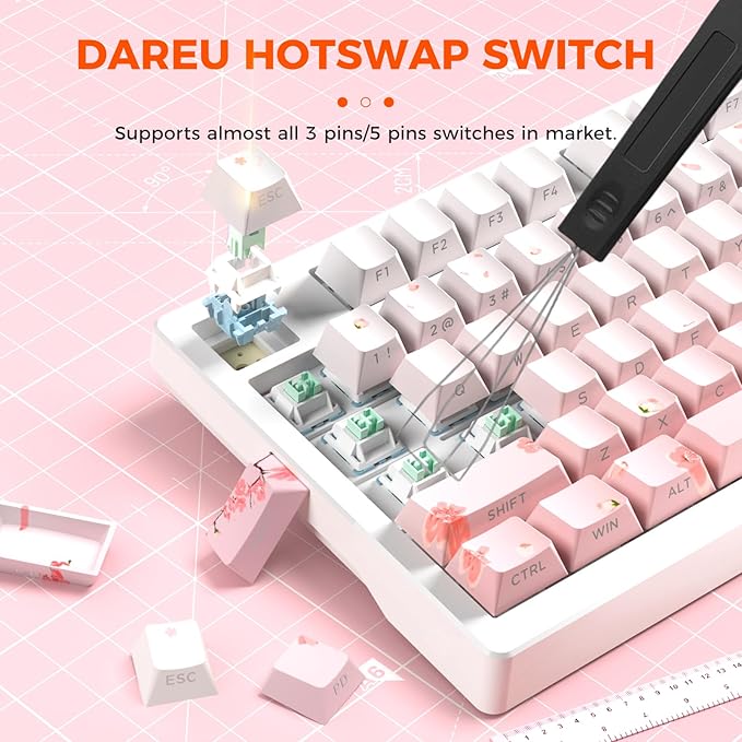 DAREU EK75PRO Sakura Pink Wireless Mechanical Keyboard,75% Hot Swap Creamy Gaming Keyboard with Knob,RGB Backlit,Gasket Custom Structure,Side Printed PBT Keycaps,2.4Ghz/BT5.1/USB-C, for Win/MAC