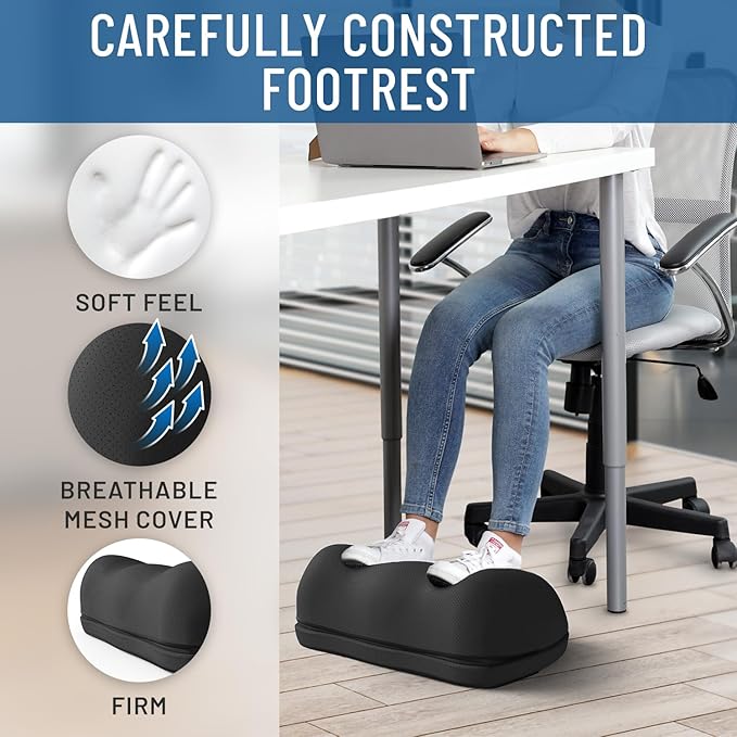 Everlasting Comfort Adjustable Cloud Foot Rest for Under Desk at Work with Pressure Point Nodes - Ergonomic Memory Foam Office Foot Stool & Desk Footrest for Gaming & Home Office