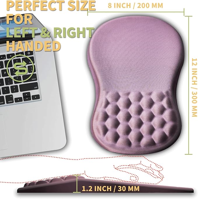 Ergonomic Wrist Rest Mouse Pad, Massage Design for Carpal Tunnel Pain Relief, Non-Slip Memory Foam, Pink