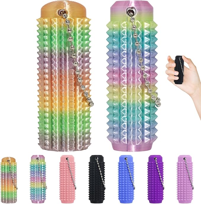 Little Ouchies Fidget Toys,Pain Stim Fidget Toy Reduce Stress for Adults,Anxiety Relief Pain Stim,Spiky Fidget Keychain for Anxiety and Stress Reduction,Novelty Gifts for Friends(2PCS/Rainbow)