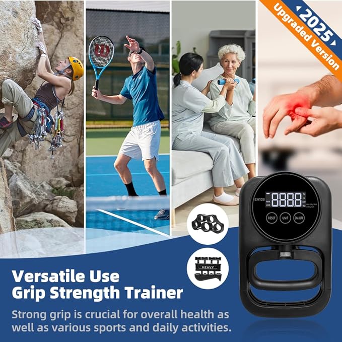 Grip Strength Tester Hand Gripper - Grip Strength Trainer Hand Dynamometer Handheld Meter LED Display Comfortable 265 Lbs / 120 Kgs Finger Strengthener for Sports Home School Gym Use