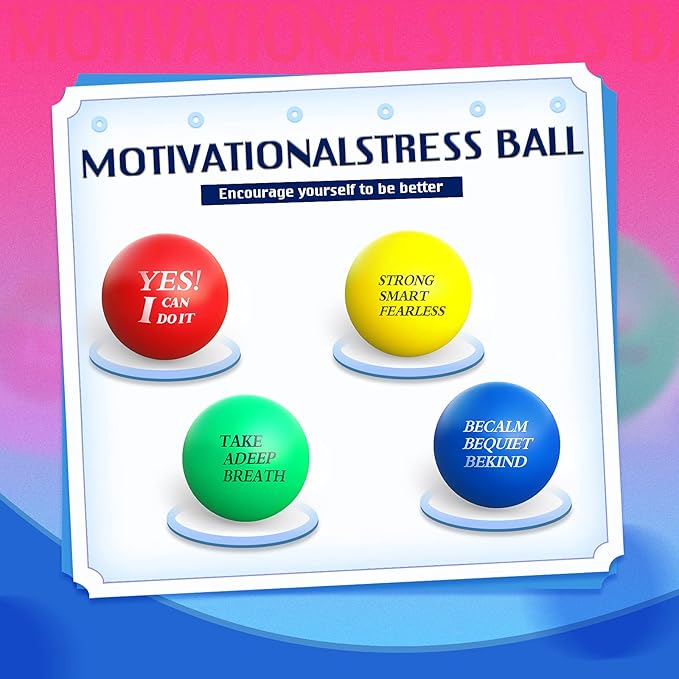 Kasyat 20 Pcs Motivational Stress Balls Bulk Colorful Stress Relief Balls with Inspirational Quotes Small Funny Foam Party Favors Gifts for Anger Fidget Relief Hand Exercise Motivating Supply