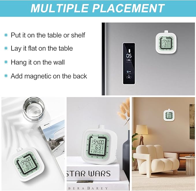 Visual Timer for Kids Kitchen Timer Alarm Clock Countdown Count-up 60 Minutes Shower Room Clock Training Manager time with Digital Thermometer Hygrometer White