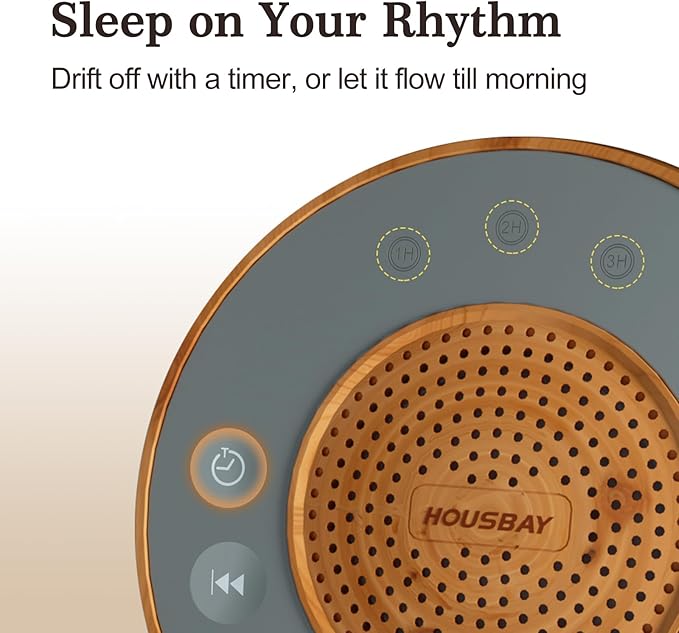 Housbay White Noise Machine with 31 Soothing Sounds, 5W Loud Stereo Sound, Auto-Off Timer, Adjustable Volume, Sleep Sound Machine for Baby, Kid, Adult -Wood Grain