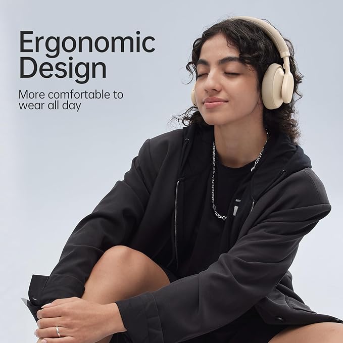 Active Noise Cancelling Headphones, Wireless Over Ear Bluetooth Headphones with Microphone, 40H Playtime, Comfortable Fit,Bluetooth 5.3,Beige