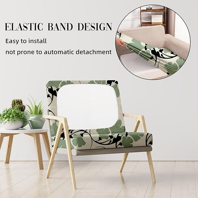 8Pcs Stretch Patio Cushion Covers Outdoor Cushion Cover, Jacquard Stretch Cushion Covers, Cover Replacement, Outdoor Sofa Covers, Washable Furniture Couch Cushion Cover (Green Vine)