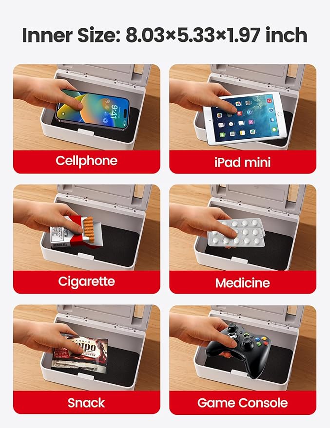 Vaydeer Metal Time Lock Box, Phone Locked box with Timer, Locking Safe Storage, Self-Control Locker with USB C Charge, Child Lock, Smart Timed Release Jail for Phone/iPad Mini/Remote/Medicine/Snack