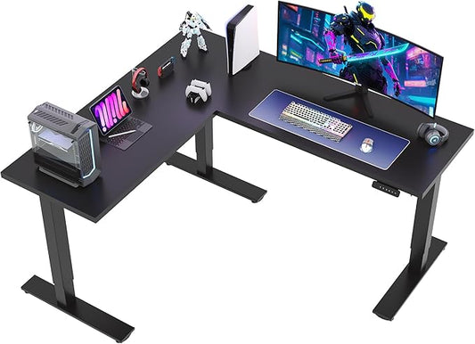 SANODESK L Shaped Standing Desk Adjustable Height, Electric Corner Standing Desk, 71 x 63 inch Sit Stand Computer Table with Splice Board, Black