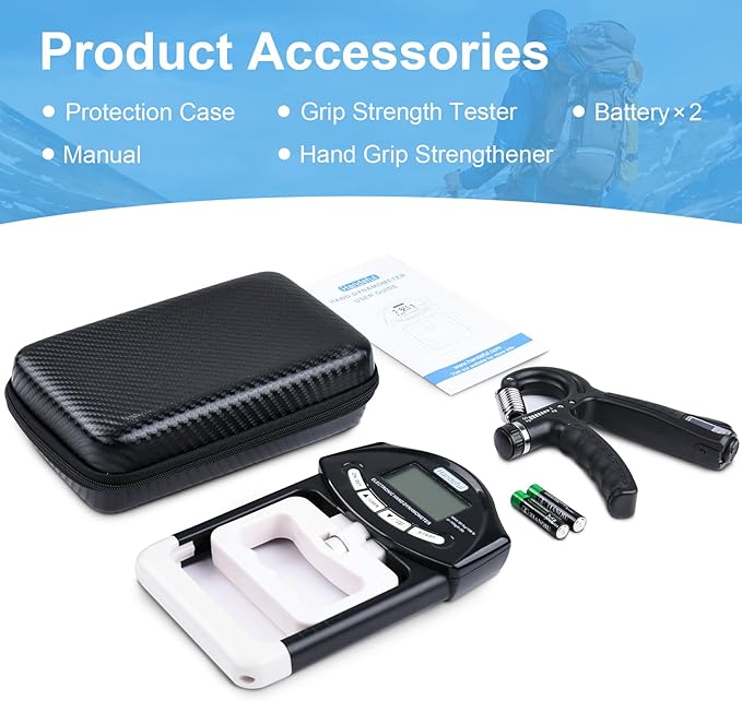 Hand Dynamometer Grip Strength Trainer - 397 Lbs / 180 Kgs Electronic Hand Grip Strength Tester Grip Strengthener Hand Exerciser Meter Digital Hand Grip Training Gauge for Sport Home School Use