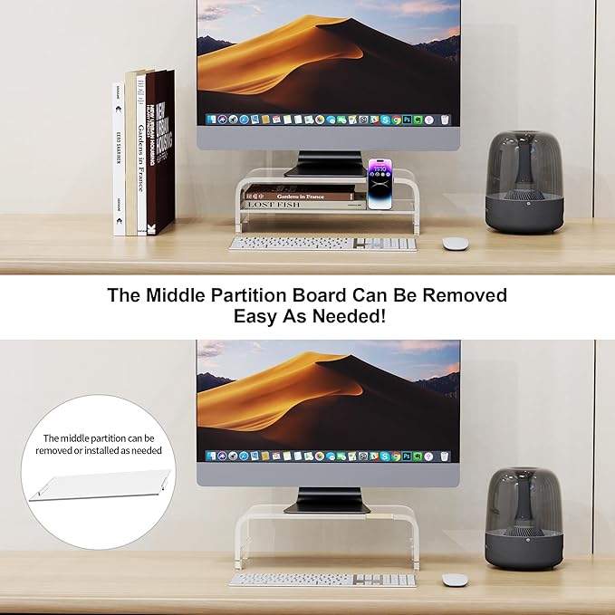 Acrylic Monitor Stand Riser Acrylic Laptop Stand Clear Computer Stand Laptop Riser with Storage Desk Organizer Accessories for Home and Office