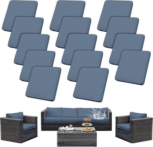 14Pcs Patio Cushion Covers Waterproof, Cushion Covers, Stretch Couch Covers, Patio Couch Slipcovers, Patio Cushion Covers Replacement, Outdoor Chair Cushion Covers (Grayish Blue)