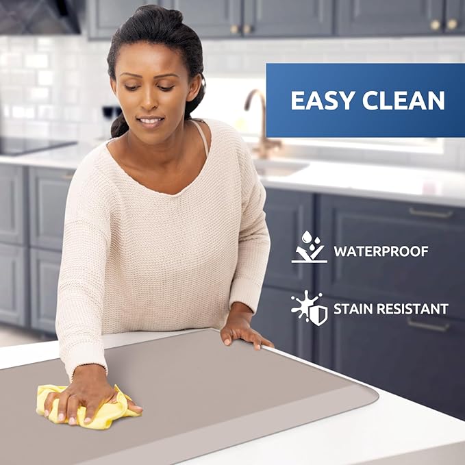 KitchenClouds Kitchen Mat Cushioned Anti Fatigue Kitchen Rug 0.8inch Waterproof Non Slip Kitchen Rugs and Mats Standing Desk Mat Comfort Floor Mats for Kitchen Sink Office (17.3"x39",Khaki)