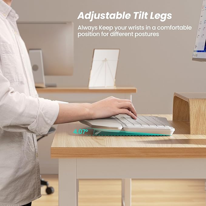 Nulea RT05 Wireless Ergonomic Keyboard, Split Keyboard with Wrist Rest, USB-C Charging, 7-Color Backlight, Natural Typing, Bluetooth and USB Connectivity, Compatible with Windows,Mac