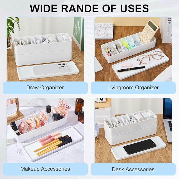 Tatuo 1 Pcs Cable Organizer Box with Wire Ties, Plastic Cord Storage Box with Lid, Electronics Organizer for Home Office Desk Organizers and Accessories (10.79'' X 3.78'' X 1.97'',White)
