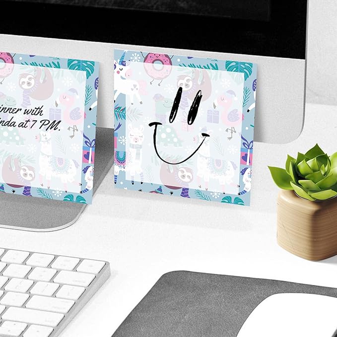Sticky Notes, 2 Pads, 3x3 inches, Cute Colorful Fun Self-Stick Note Pads, Easy Post, Strong Adhesive Notepad Cute Llama Sloths