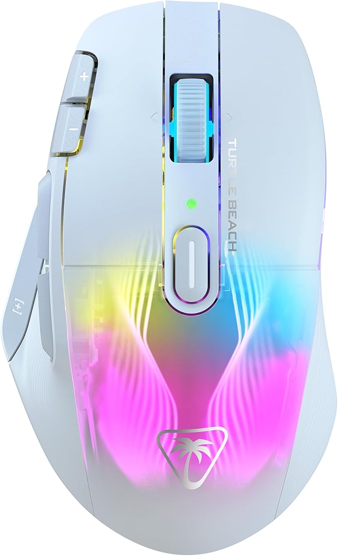 Turtle Beach Kone XP Air Wireless Customizable Ergonomic RGB Gaming Mouse, Bluetooth, 19K DPI Optical Sensor, 100-hour Battery & Charging Dock, 29 Programmable Inputs & RGB Lighting, 4D Wheel – White