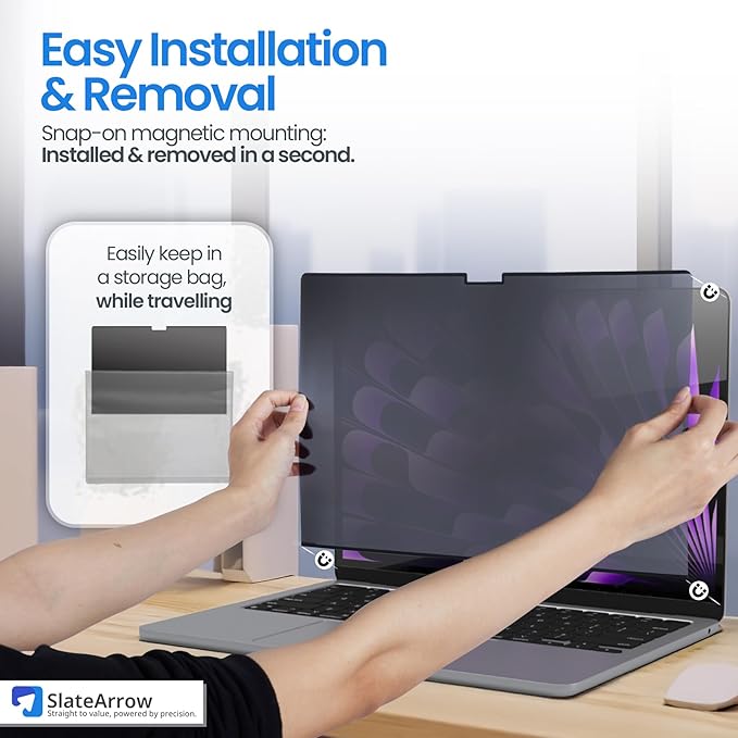 Magnetic Privacy Screen for MacBook Pro 13 inch (2021-2025 M1-M4 Max), Anti-Glare, Blue Light Protector, Scratch Resistant, Removable Laptop Filter Private Shield & Webcam Cover