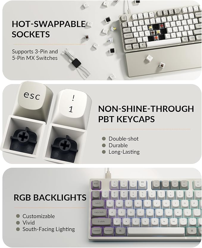 Keychron C2 Pro Wired Mechanical Keyboard with 8K Hz Polling Rate, Full Size Custom RGB Backlit Hot-Swappable, Non-Shine Through PBT Keycaps Compatible with Mac Windows Linux (Silent Red Switch)