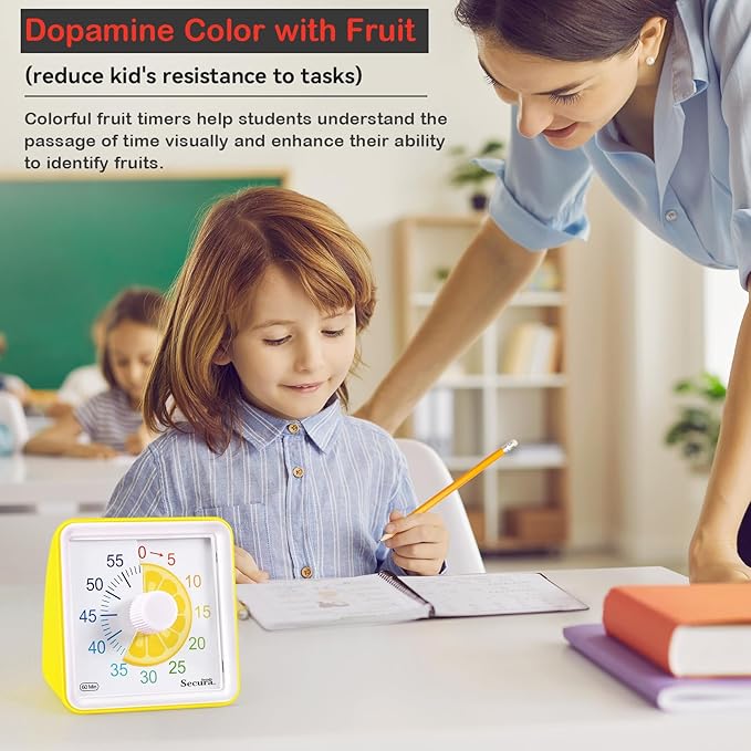 Secura 60-Minute Visual Countdown Timer for Kids & Adults, Classroom Time Management Tool (Yellow)