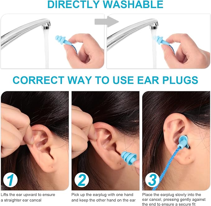 Tondiamo 200 Pairs Ear Plugs Reusable Silicone Earplugs with Cord Sleeping Individually Wrapped Hearing Protection Noise Cancelling Earplugs for Work Construction Shooting Sports(Fresh)