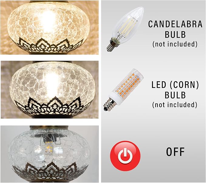 mozaist Turkish Moroccan Clear Glass Swan Neck Table Lamp, Authentic Vintage Bohemian Lamp Shade, Tiffany Style Gooseneck Office, Living Room Rustic Decor with E12 Socket & US Plug (Crack Clear)