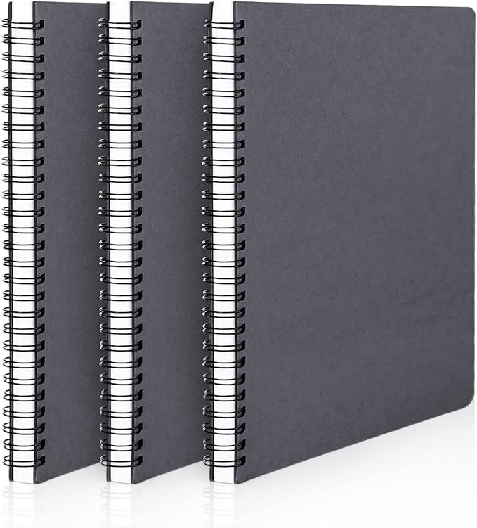 EUSOAR Notebook Spiral, 3 Packs 5.5" x 8.3" 120 Pages Grey A5 College Ruled Paper, 100gsm Hardcover Lined Travel Writing Notebooks Journal, School Supplies Composition Office Meeting Essentials