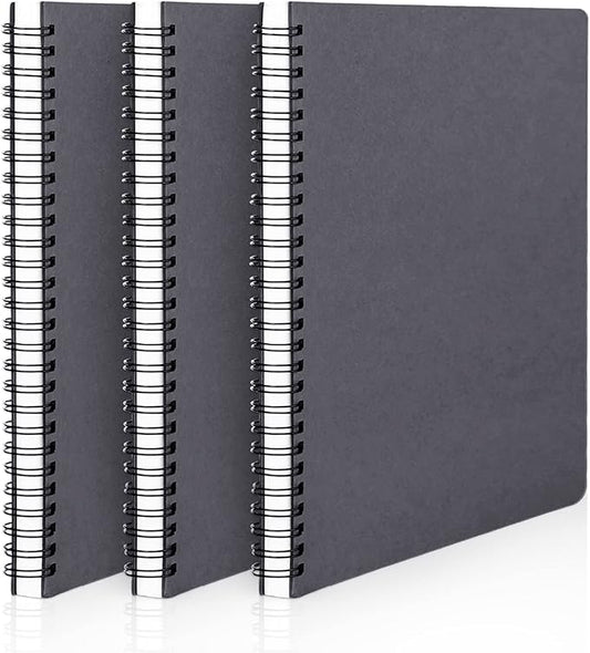 EUSOAR Notebook Spiral, 3 Packs 5.5" x 8.3" 120 Pages Grey A5 College Ruled Paper, 100gsm Hardcover Lined Travel Writing Notebooks Journal, School Supplies Composition Office Meeting Essentials