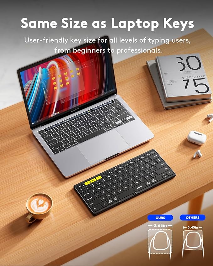 Samsers Full-Size Foldable Bluetooth Keyboard, KF08S Wireless Folding Keyboards with PU Leather Cover, Portable Travel for iPhone iPad Smartphone Tablet Laptop, Android Windows Mac OS, Black