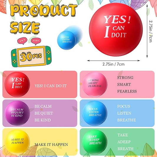 Sotiff 30 Pcs Motivational Stress Ball Bulk 2.75 Inch Colorful Foam Inspirational Relief Quotes Stress Balls Employee Appreciation Gift Large Relief Anxiety Toys for Adult Coworker(Classical)