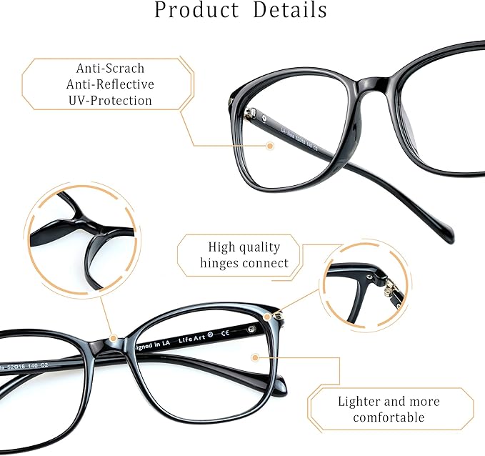 LifeArt Blue Light Blocking Glasses, Anti Eyestrain, Computer Reading Glasses,TV Glasses for Men and Women