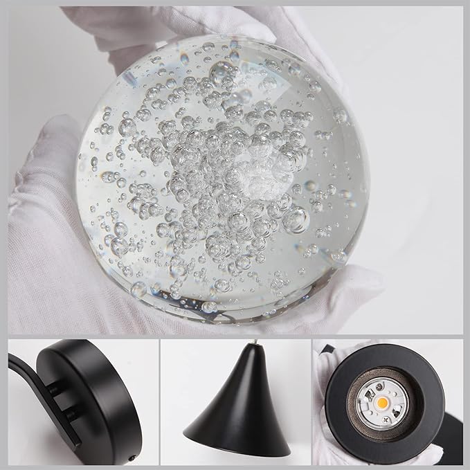 Crystal Wall Sconce Indoor, Bubble Modern Wall Sconces, Dimmable 5W LED Wall Light for Bedroom Bathroom Living Room Dining Room Hallway, Black