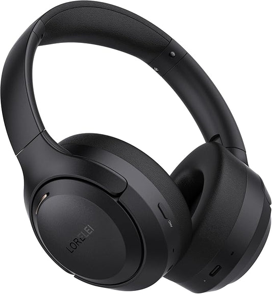 LORELEI QC60 Hybrid Active Noise Cancenlling Headphones,Wireless Over Ear Bluetooth Headsets with Microphone, 60H Playtime Foldable Lightweight, Deep Bass, Memory Earmuffs, for Travel Home Office