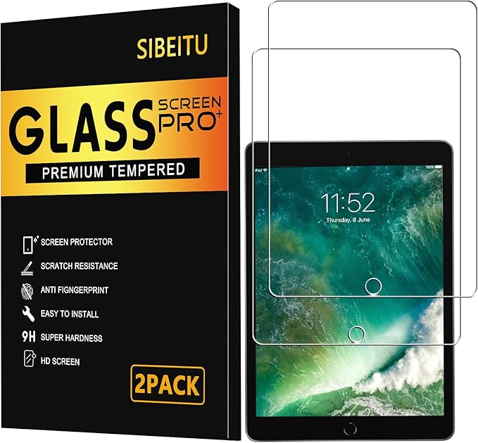 SIBEITU 2 Pack Screen Protector for iPad 6th Generation 9.7 Inch 2018 2017, HD Clear 9H Hardness Tempered Glass Film Compatible with iPad 5th/iPad Air 2/Air 1, Scratch Resistent, Touch Sensitive