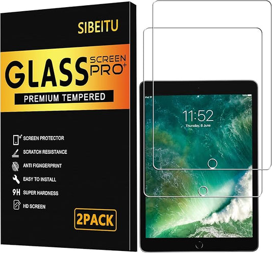 SIBEITU 2 Pack Screen Protector for iPad 6th Generation 9.7 Inch 2018 2017, HD Clear 9H Hardness Tempered Glass Film Compatible with iPad 5th/iPad Air 2/Air 1, Scratch Resistent, Touch Sensitive