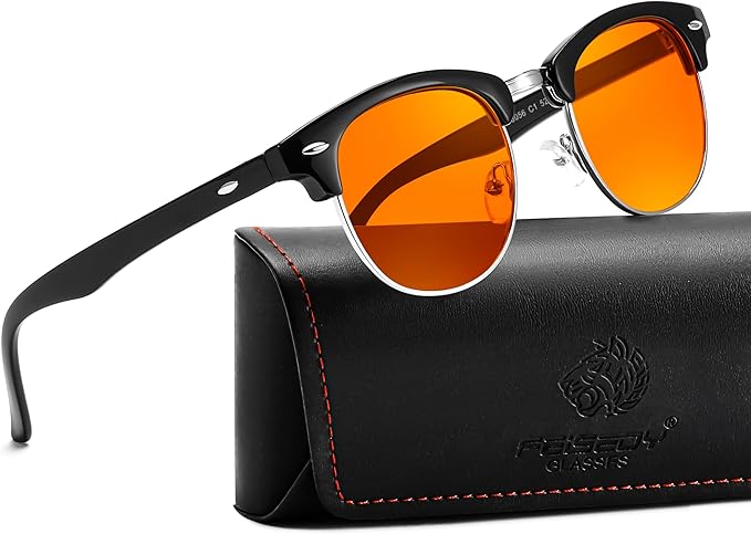 FEISEDY Orange Blue Light Blocking Glasses for Woman Men Amber Lenses Computer Gaming Glasses for Better Sleep