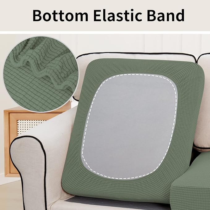 Easy-Going Stretch Individual Loveseat Couch Cushion Cover Sofa Cushion Furniture Protector Sofa slipcover Soft Flexibility with Elastic Bottom (2-Piece Loveseat Cushion Cover, Greyish Green)
