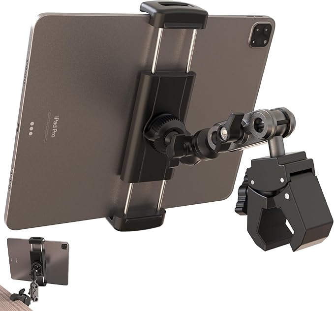 Tablet Holder for Spin Bike 360° Rotating Tablet Clamp Mount for Exercise Bikes, Peloton, Treadmill & Elliptical,Music Stand,Stationary Bike– Quick-Clip Handlebar Clamp Fits 4-13" Tablet&Phones