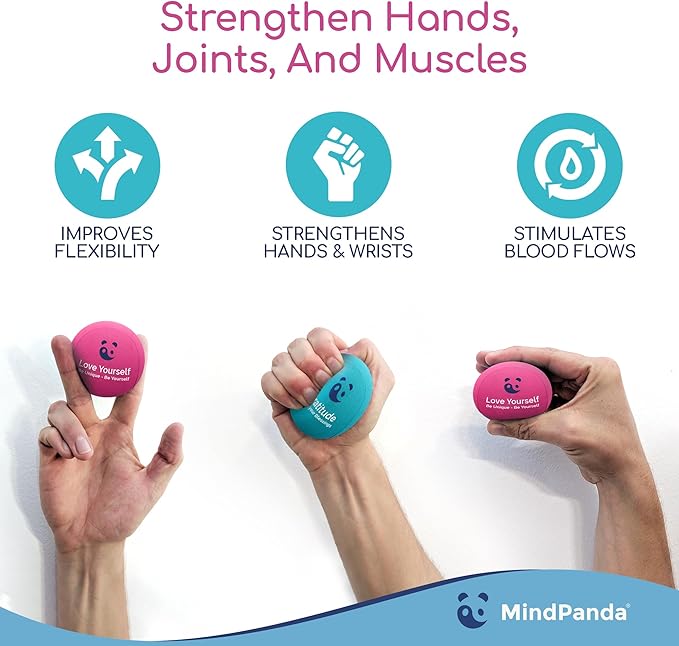 Mind & Body Stress Balls for Adults - Triple Density Squeeze Balls for Hand Therapy & Grip Strengthening - Stress & Anxiety Relief - Physical Therapy Support - Soft, Medium, Hard Gel Core