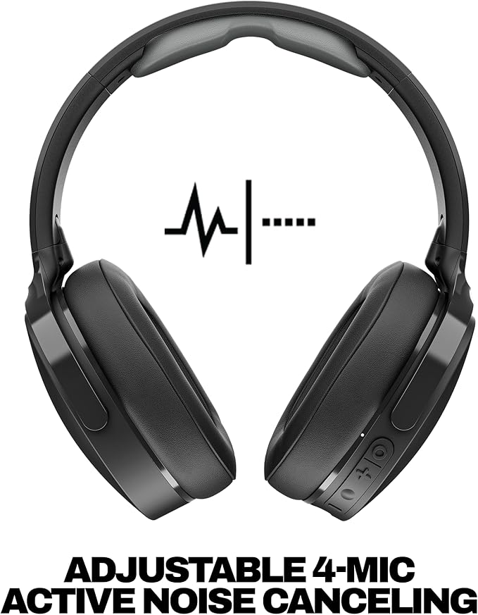 Skullcandy Hesh ANC Wireless Over-Ear Bluetooth Headphones with Extra USB-C Charging Cable, Active Noise Canceling, 22 Hrs Battery, Foldable Lightweight Design, Microphone iPhone Android - True Black