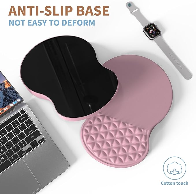 Ergonomic Mouse Pad Wrist Support with Foam Massage Design, Pain Relief Mousepad with Wrist Rest, Non-Slip PU Base, Pink Mouse Pads for Women, Desk, Office & Home
