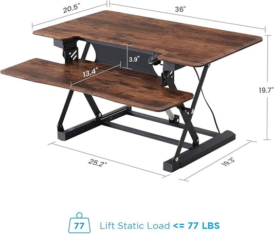 36" Electric Standing Desk Converter, Dyropcurv Series Height Adjustable Computer Desk Ergonomic Home Office Desk for Adults, Sit to Stand Desk with Quiet Motor, Vintage Brown