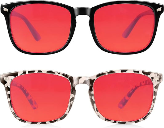 2 Packs Professional Sleep Glasses with 99.9% Blue Light Blocking Dual AR Coatings Red Lens, Computer Gaming Glasses for Men Women, Anti Fatigue & Eye Strain